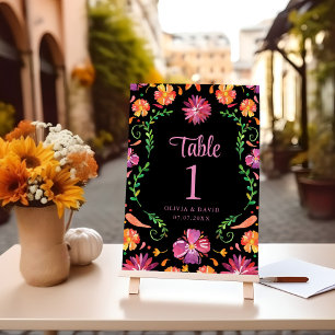 Black Mexican Floral Fiesta Wedding Table Number