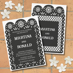 Black Mexican papel picado wedding invitation