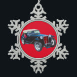Black Mg Tc Antique Car Snowflake Pewter Christmas Ornament<br><div class="desc">Classic Antique Black Mg Tc antique sportscar.</div>