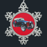 Black Mg Tc Antique Car Snowflake Pewter Christmas Ornament<br><div class="desc">Classic Antique Black Mg Tc antique sportscar.</div>