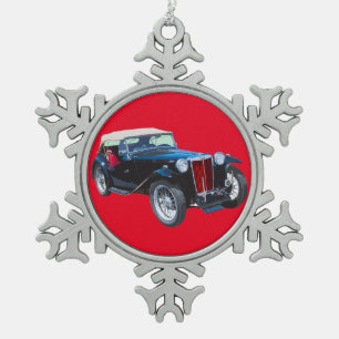 Black Mg Tc Antique Car Snowflake Pewter Christmas Ornament