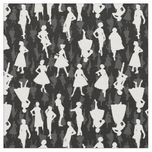 black mid century 1950s vintage silhouette women fabric