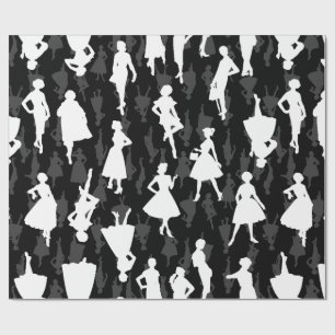 black mid century 1950s vintage silhouette women wrapping paper