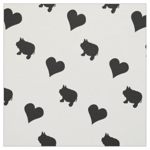 Black Mini Pigs and Hearts Silhouette Fabric