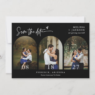 Black Minimal Arch Photo QR Code Save the Date Invitation