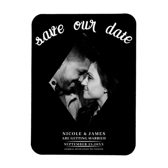 Black Minimal Diamond Photo Wedding Save the Date Magnet (Vertical)