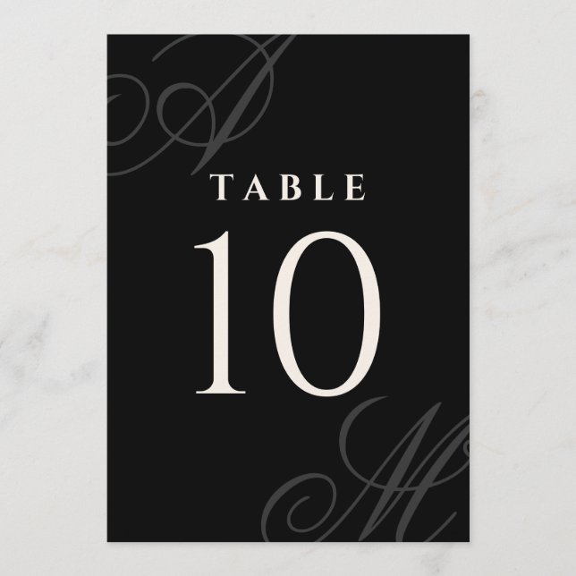 Black Minimal Elegant Monogram Table Numbers (Front)
