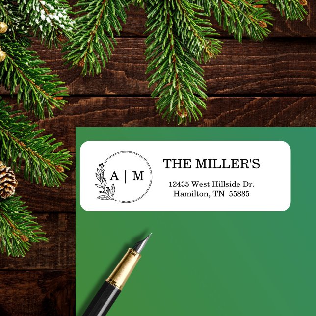 Black Minimal Floral Monogram Wedding (Black Minimal Floral Monogram Wedding Label)