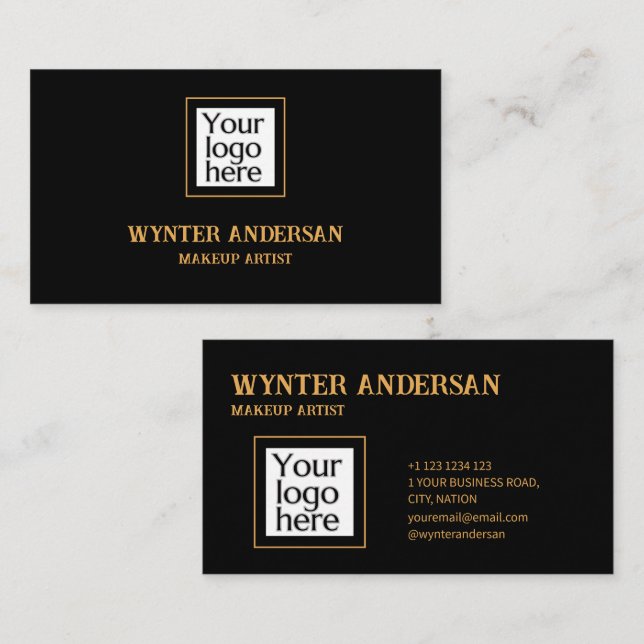 Black Minimal Gold Chic Luxury Custom Logo  Business Card (Front/Back)