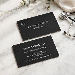 Black Minimal Heart Rhythm Cardiologist Business Card