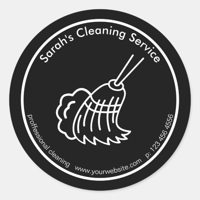 Black Minimal House Cleaning Service Logo Classic Round Sticker (Front)