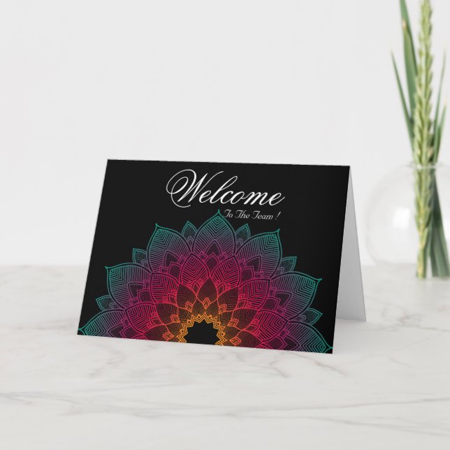 Black Minimal Mandala Welcome Wishing Card (Front)