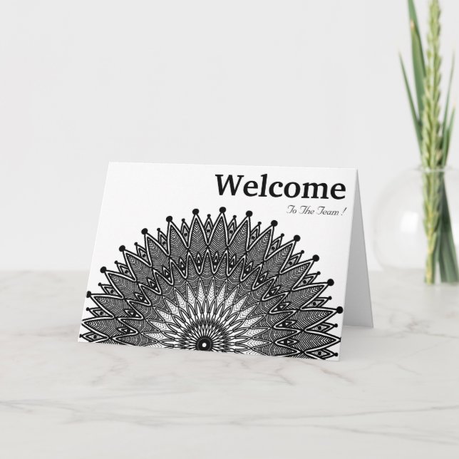 Black Minimal Mandala Welcome Wishing Card (Front)