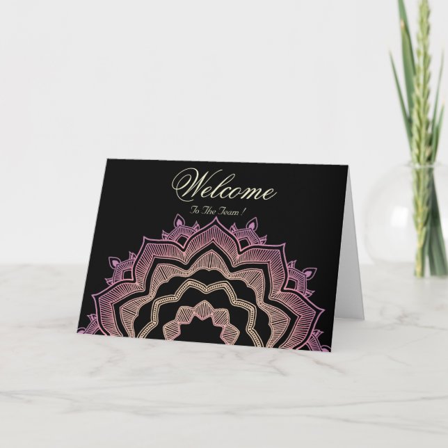 Black Minimal Mandala Welcome Wishing Card (Front)