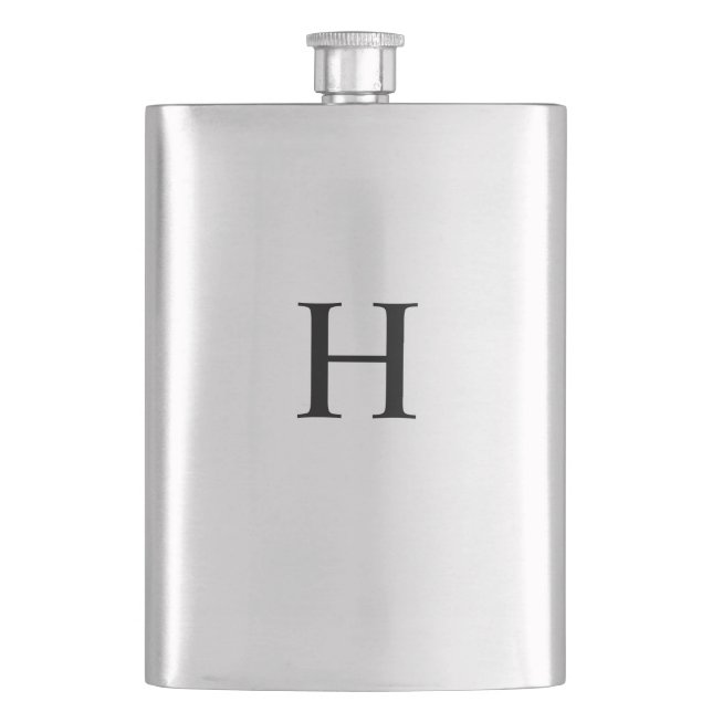 Black Minimal Modern Elegant Monogram Hip Flask (Front)