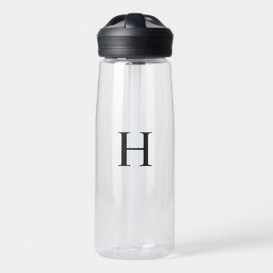 Black Minimal Modern Elegant Monogram Water Bottle