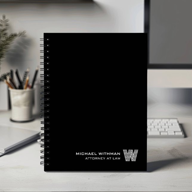 BLACK Minimal Monogram Initial CORPORATE BUSINESS Notebook (Creator Uploaded)