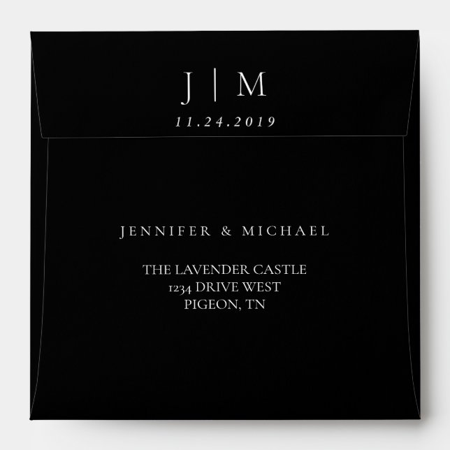 Black Minimal Monogram Wedding Simple Formal Envelope (Back (Top Flap))