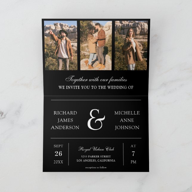 Black Minimal Photo Collage QR Code Wedding Invitation (Inside)