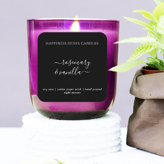 Black Minimal Script Candle Label Square Sticker