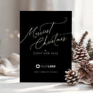 Black Minimal Script Merriest Christmas Company