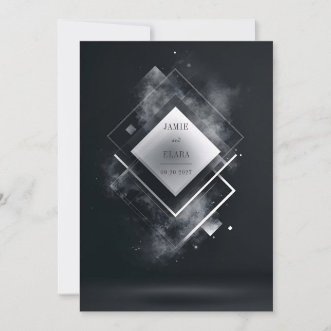 Black Minimal Smoky Geometric Wedding Invitation (Front)