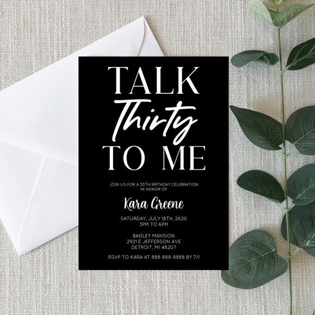 Black Minimal Talk Thirty To Me 30th Birthday Invitation (Creator Uploaded)