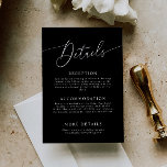 Black Minimal Wedding Details  Enclosure Card<br><div class="desc">Elegant and minimal wedding invitation enclosure card featuring modern script text at the top on a black background. Customise this invite by adding information on your wedding including reception,  accommodation,  and website. Perfect for any season.</div>