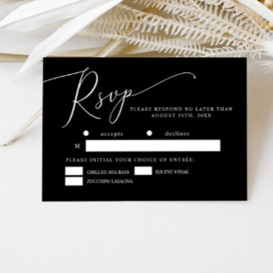 Black Minimal Wedding Meal Choice RSVP Card
