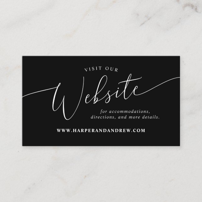 Black Minimal Wedding Website  Enclosure Card (Front)