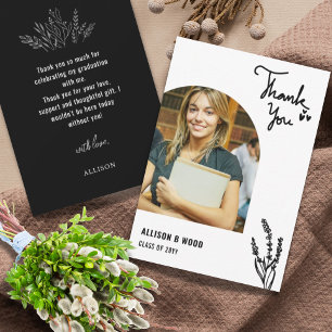 Black Minimalist 1 Photo Graduation Heart Love  Thank You Card