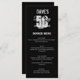 Black Minimalist 50th Any Birthday Party  Menu