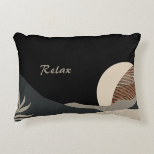 Black Minimalist Abstract Boho Mountains Decorative Cushion