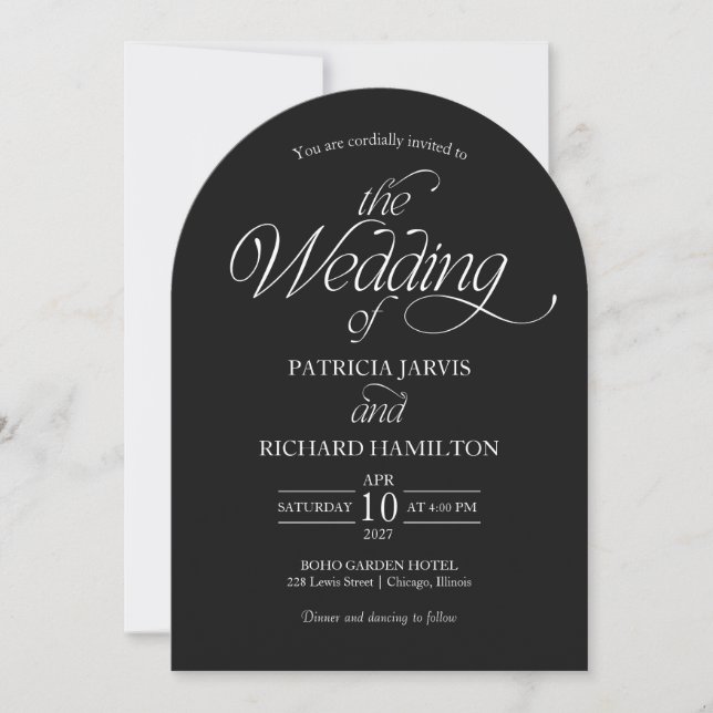 Black Minimalist Arch Wedding Elegant Invitation (Front)