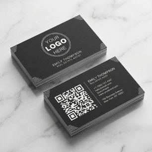Black Minimalist Art Deco QR Code Layout Business Card