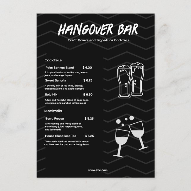 Black Minimalist Bar Drink  Menu (Front)