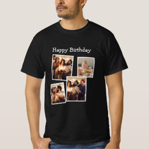 Black Minimalist Birthday Photo Collage T-Shirt