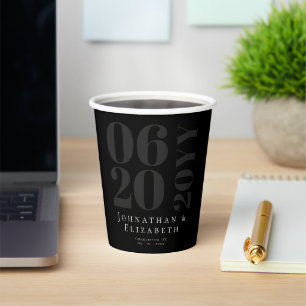 Black Minimalist Bold Type Wedding Paper Cups