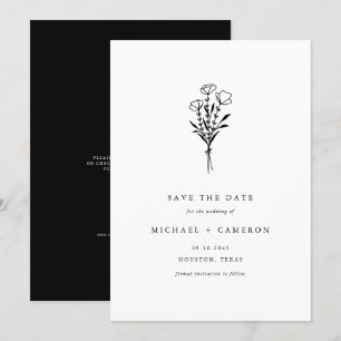 Black Minimalist Botanical Bouquet QR Code Save The Date