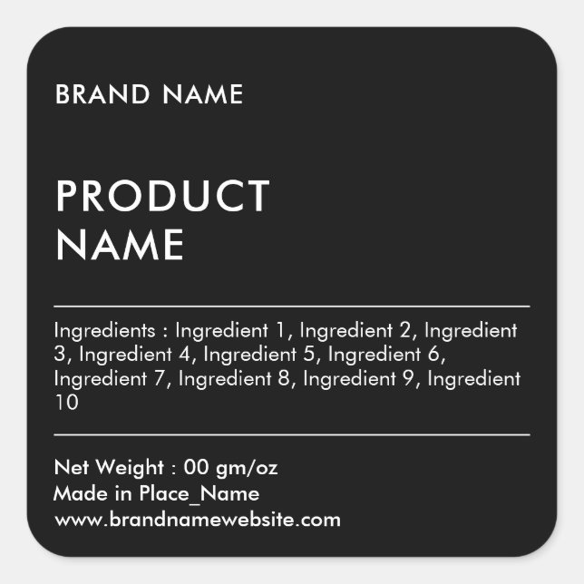 Black Minimalist Brand Name Product Label (Front)