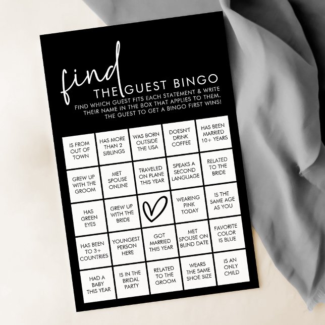 Black Minimalist Bridal Shower Guest Bingo Game (Creator Uploaded)