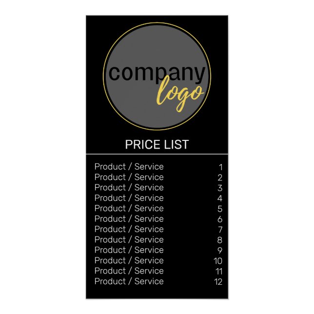 BLACK MINIMALIST BUSINESS LOGO BRANDED PRICE LIST  POSTER (Front)