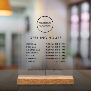 Black Minimalist Business Logo Opening Times Acrylic Sign