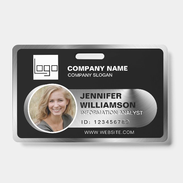 Black Minimalist Business QR Employee Photo ID Badge (Front)