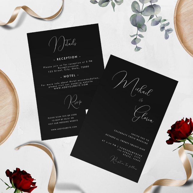 Black Minimalist Calligraphy All in One QR Code Invitation (Creator Uploaded)