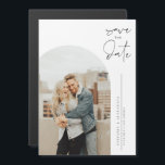 Black Minimalist Calligraphy Photo Save the Date Magnetic Invitation<br><div class="desc">Announce your wedding date to family and friends with this customisable save the date magnet. It features minimalist calligraphy and an arched photo format. Personalise this minimalist save the date magnet by adding your photo and wedding details. Easily add your favourite photo and all your wedding details to create a...</div>