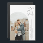 Black Minimalist Calligraphy Photo Save the Date Magnetic Invitation<br><div class="desc">Announce your wedding date to family and friends with this customisable save the date magnet. It features minimalist calligraphy and an arched photo format. Personalise this minimalist save the date magnet by adding your photo and wedding details. Easily add your favourite photo and all your wedding details to create a...</div>