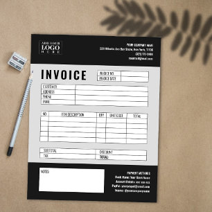 Black Minimalist Custom Business Invoice Logo Notepad