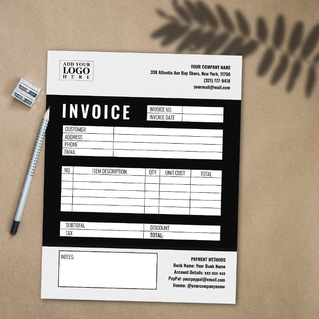 Black Minimalist Custom Business Invoice Logo Notepad (Creator Uploaded)