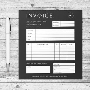 Black Minimalist Custom Small Business Invoice Notepad